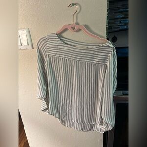 LOFT White and Green Boxy Blouse